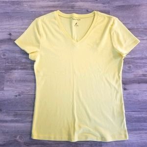 Nautica Yellow Womens V Neck Tee Shirt Large